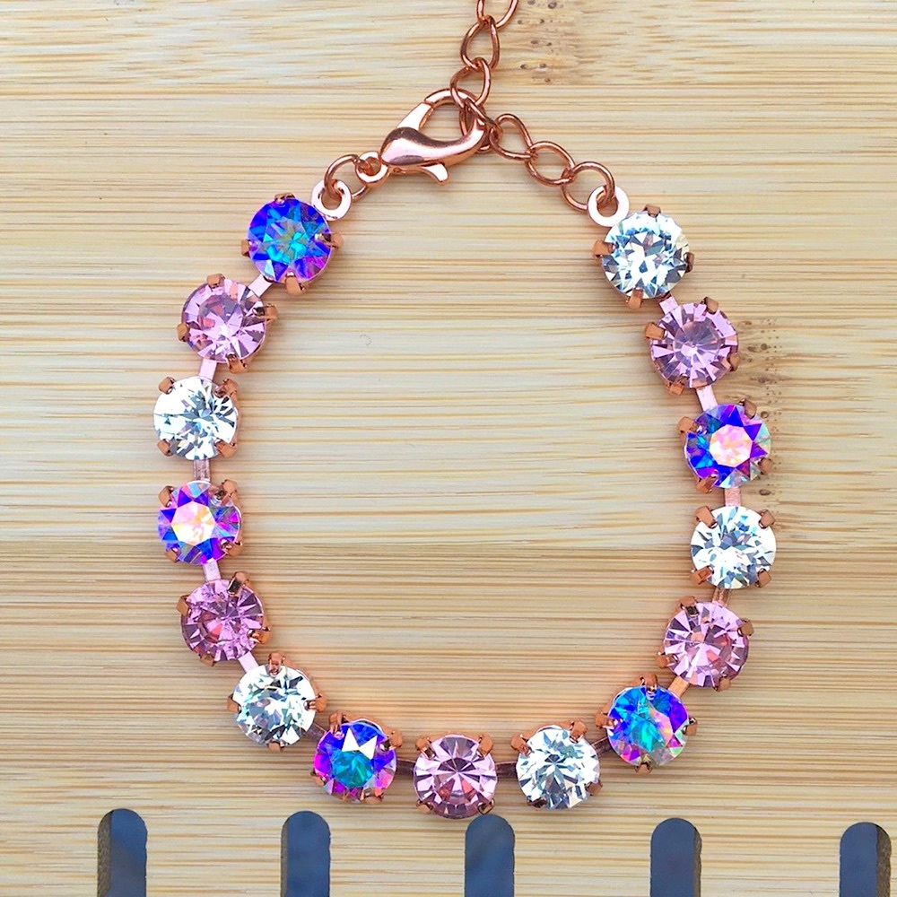 Rose + Aurora Borealis Crystal Tennis Bracelet